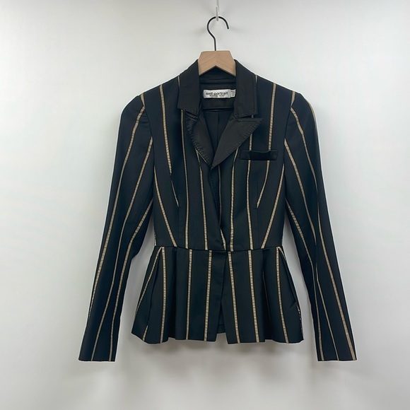 Self Portrait Tailoring Striped Peplum Single Breasted Blazer Jacket Black 2 - Picture 2 of 10
